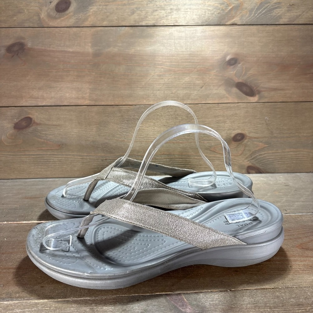 Crocs Dual Comfort Womens size 10 shoes Gray Metallic Thong Flip Flop sandals